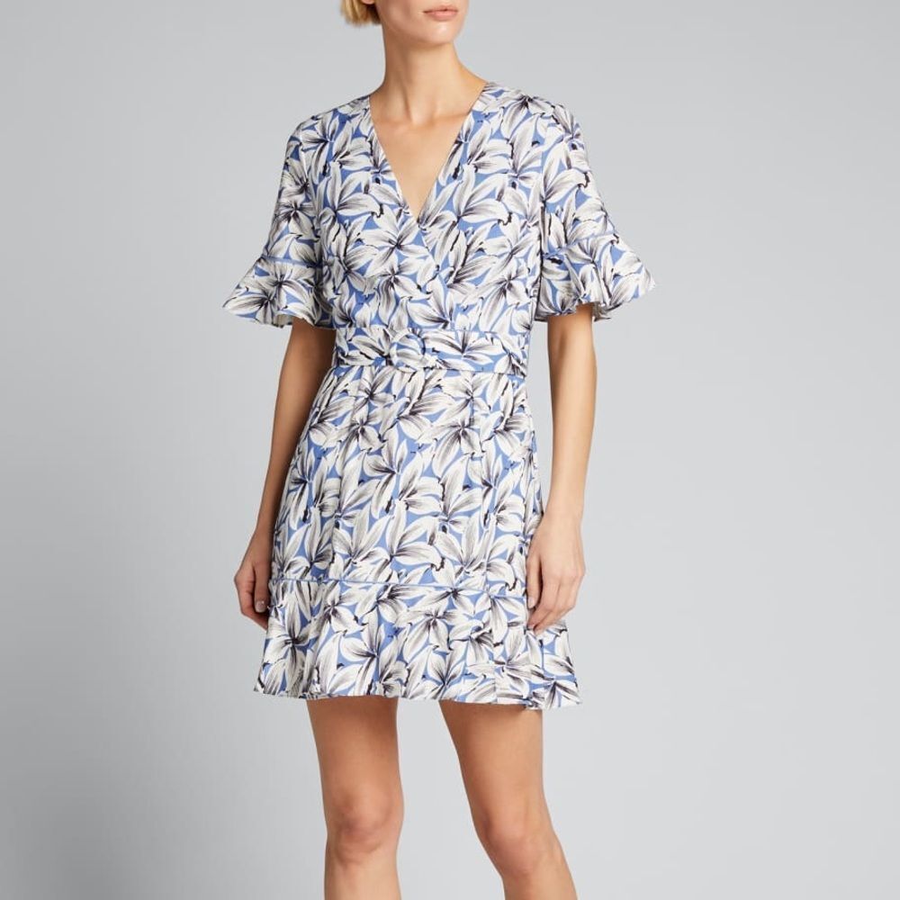 Jonathan Simkhai Zoey Floral Print Belted Mini Ruffle Dress